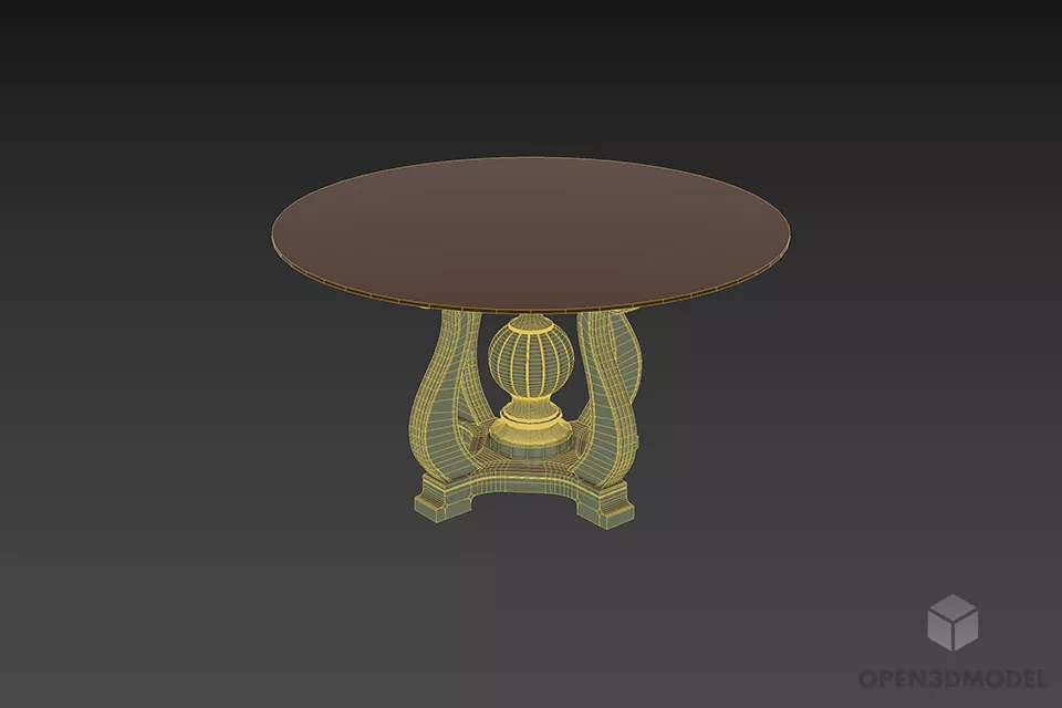 Round Coffee Glass Table With Antique Wood Leg 3d model 2