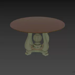 Round Coffee Glass Table With Antique Wood Leg 3d model