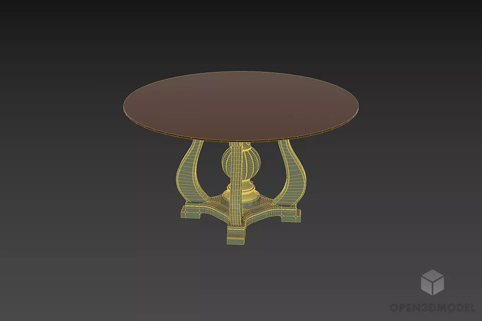 Round Coffee Glass Table With Antique Wood Leg 3d model 3