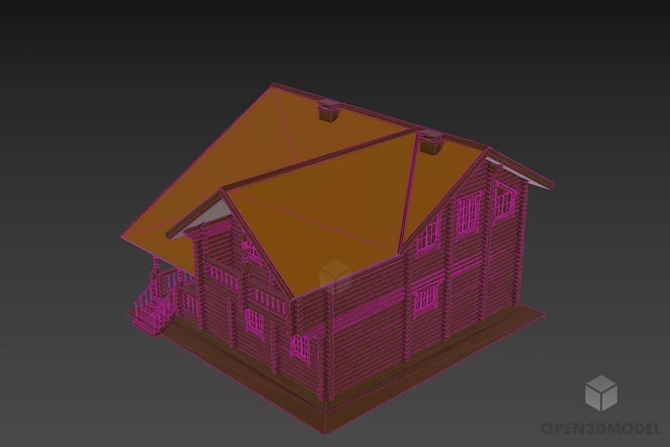 Bitumen Roof Wooden House 3d model 2