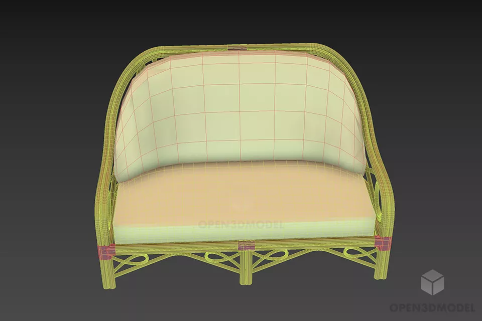 Bamboo Frame Sofa Two Seats 3d model 3