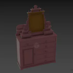 Antique Wood Bedroom Dressing Table With Mirror 3d model