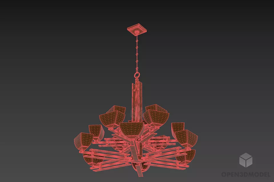 Elegant Antique Pendant Lamp With Bowls Shade 3d model 2
