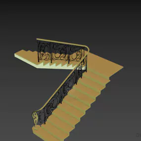 Hotel Marble U Staircase With Handrails 3d model