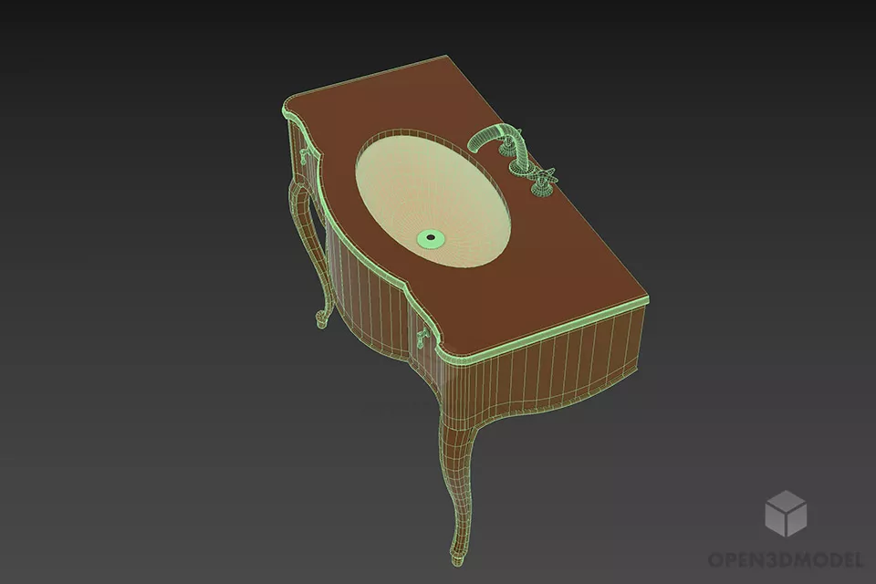 Antique Bathroom Sink Cabinet With Curved Leg 3d model 2