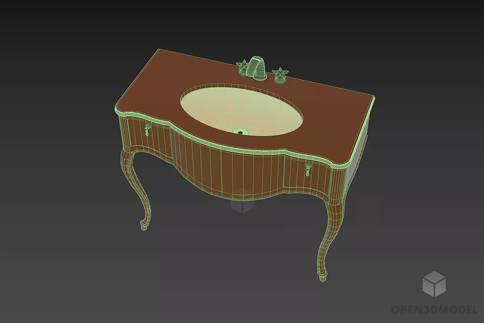 Antique Bathroom Sink Cabinet With Curved Leg 3d model 3