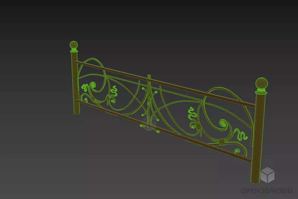 Wrought Iron Fence Rail Modular 3d model 2