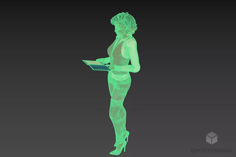 Young Office Girl Character Reading Paper 3d model 2