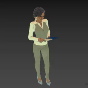 Young Office Girl Character Reading Paper 3d model