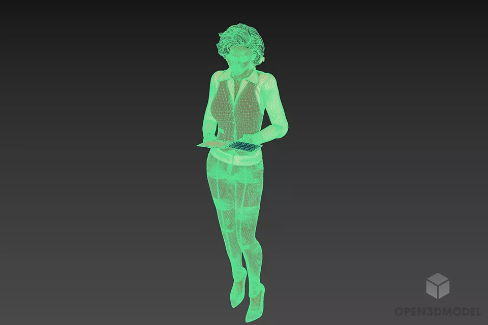 Young Office Girl Character Reading Paper 3d model 3
