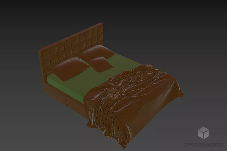 Double Bed With Mattress And Blanket 3d model