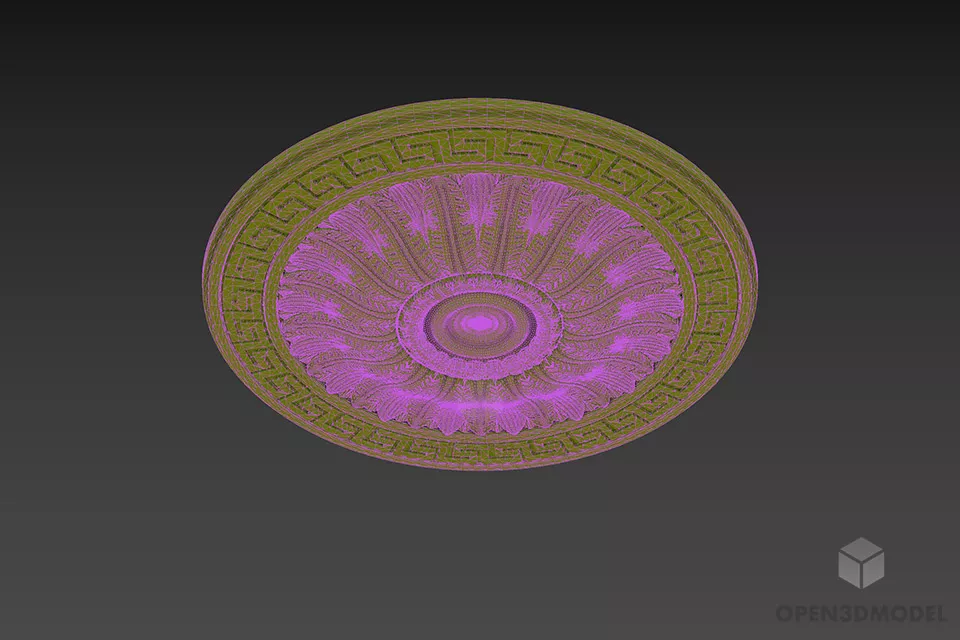 Rosette Carved Round Plaster Ceiling 3d model 2
