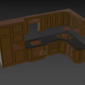 L Shape Kitchen Wooden Finished With Marble Top 3d model