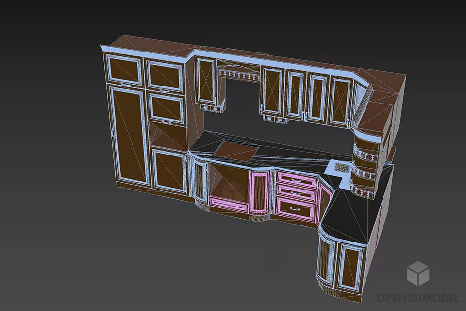 L Shape Kitchen Wooden Finished With Marble Top 3d model 3