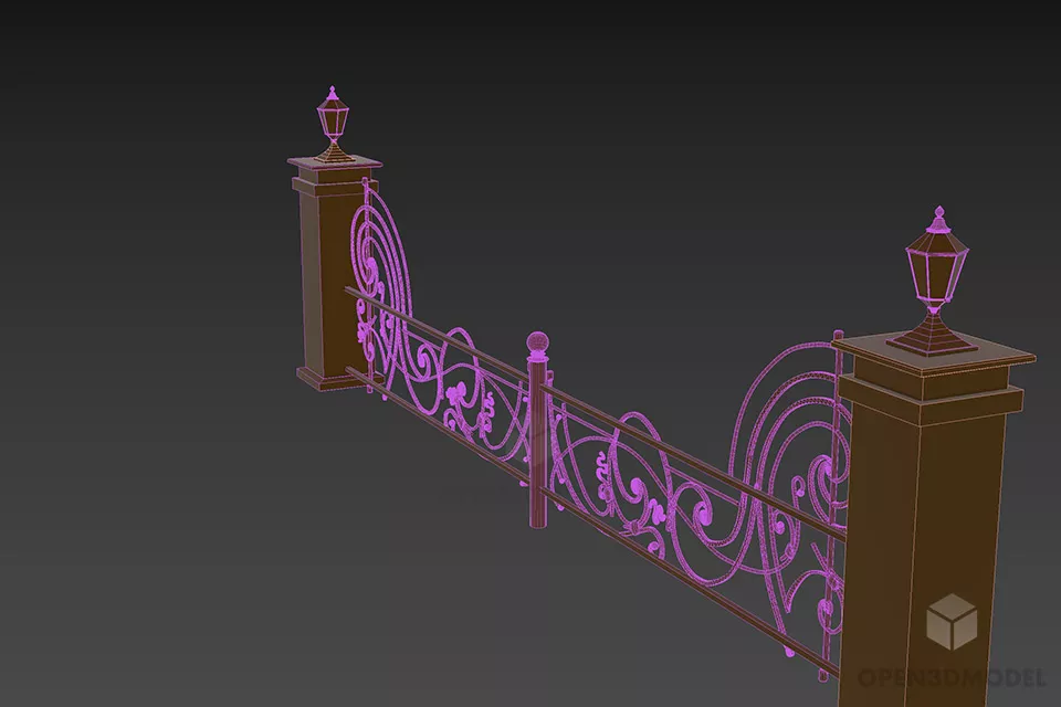 Antique Iron Gate With Brick Columns 3d model 2