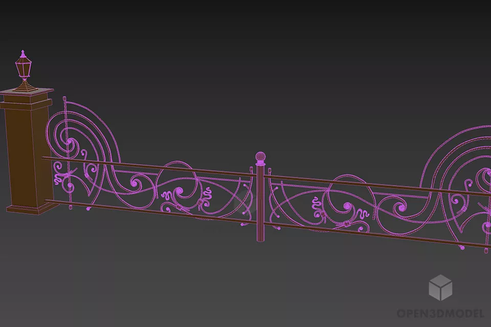 Antique Iron Gate With Brick Columns 3d model 3