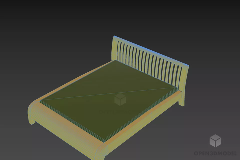 Simple Walnut Bed With Thin Mattress 3d model 2