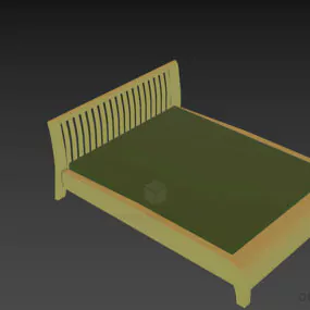 Simple Walnut Bed With Thin Mattress 3d model