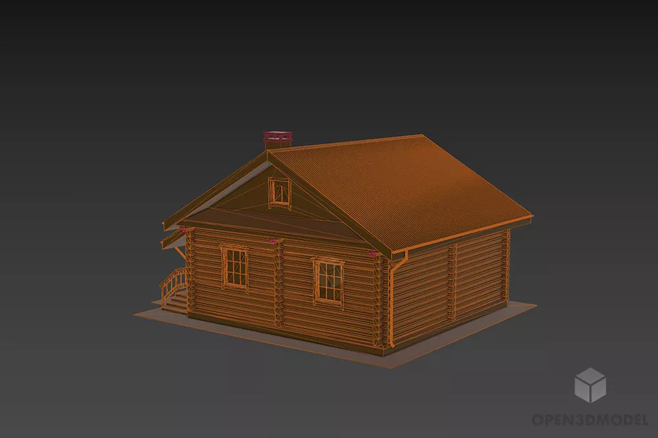 Typical Wooden House With Chimney 3d model 2