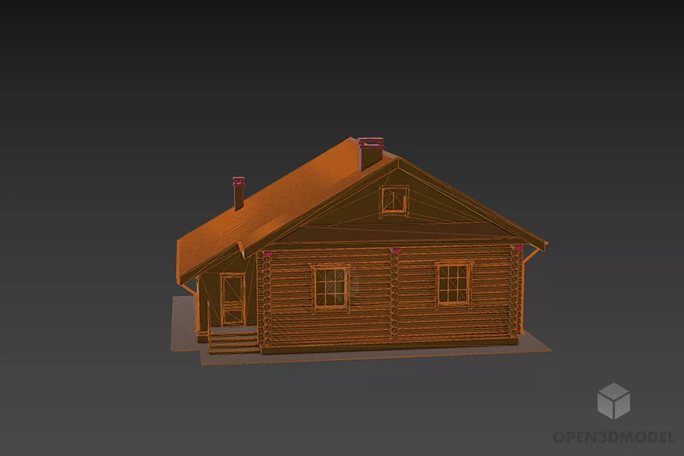 Typical Wooden House With Chimney 3d model 3