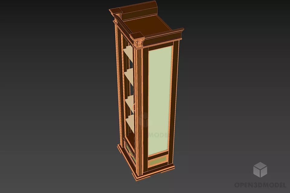 Antique Showcase With Glass Shelf 3d model 2