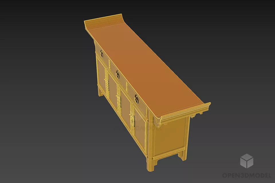 Wooden Side Locker Japanese Style 3d model 2