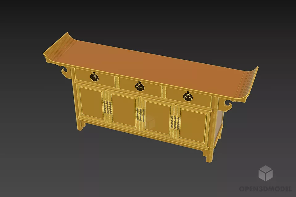 Wooden Side Locker Japanese Style 3d model 3