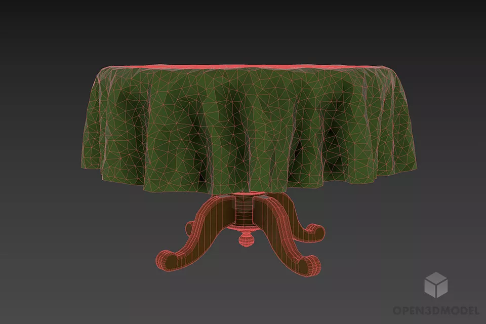 Round Table With Cloth Cover 3d model 2