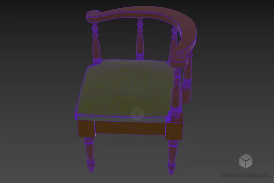 Antique Wooden Chair Corner Style 3d model 2