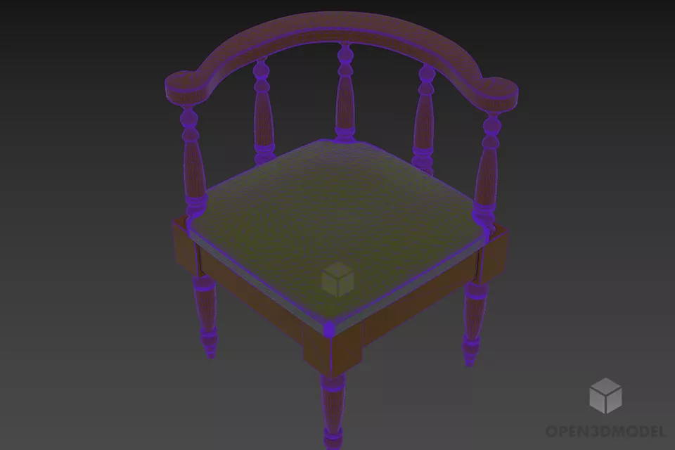 Antique Wooden Chair Corner Style 3d model 3