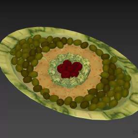 Food Plate With Nuts And Fruits 3d model