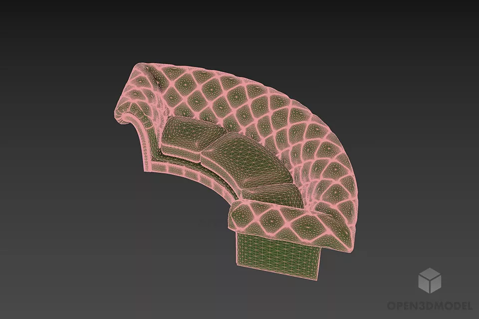Tufted Sofa Curved Back Leather Finished 3d model 2