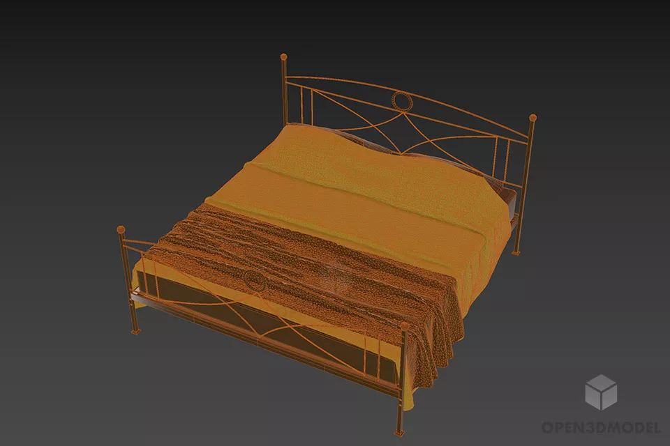 Antique Steel Bed With Mattress 3d model 2
