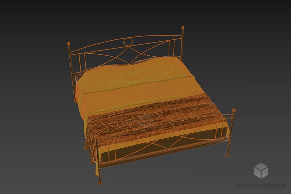 Antique Steel Bed With Mattress 3d model 3