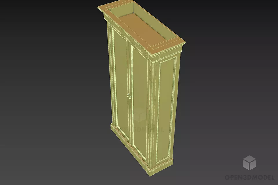 Brown Wood Tall Locker 3d model 2
