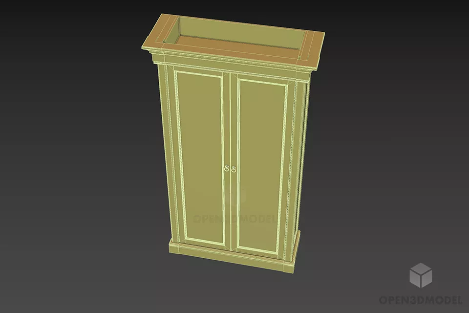 Brown Wood Tall Locker 3d model 3