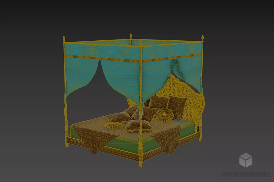 Classic Poster Bed With Textile Curtain 3d model 2