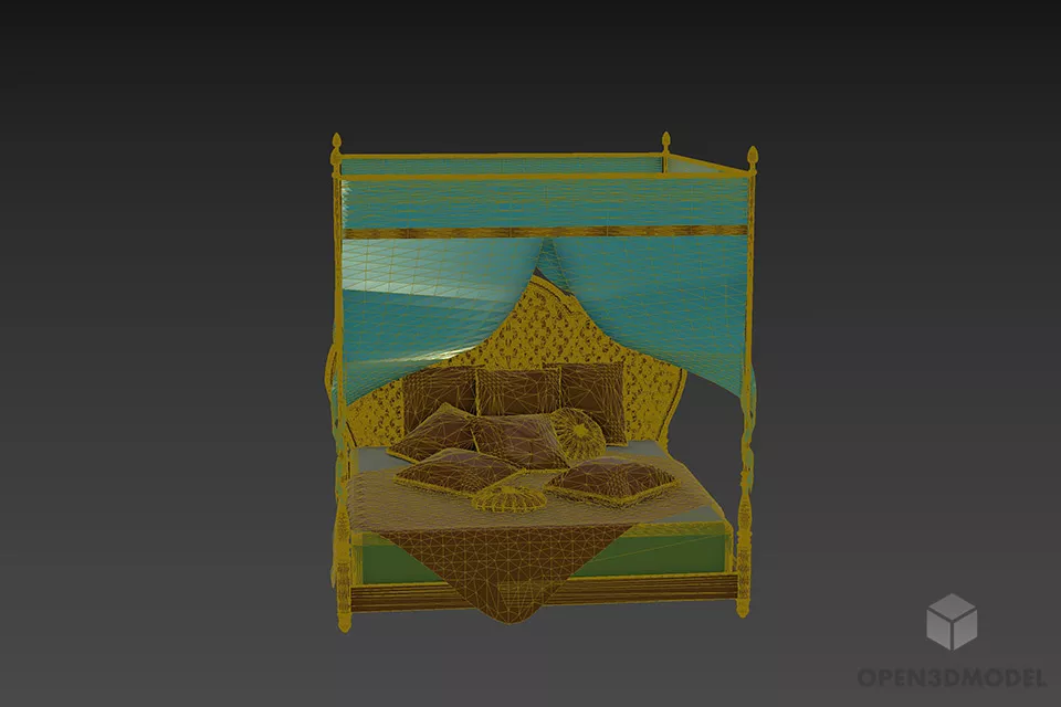 Classic Poster Bed With Textile Curtain 3d model 3