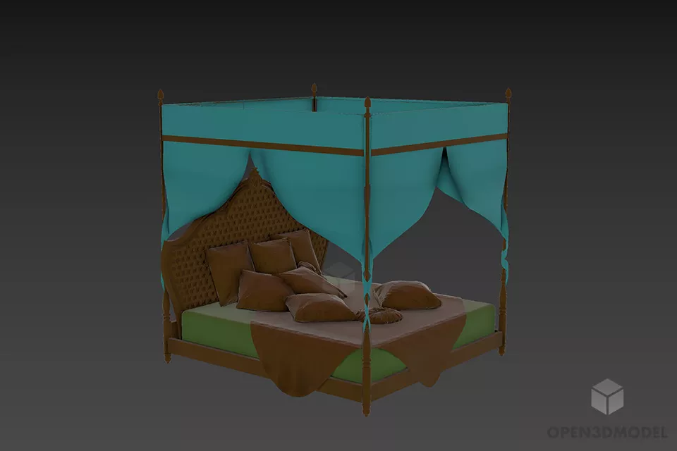Upholstered Bed With Ash Wood Frame 3d model