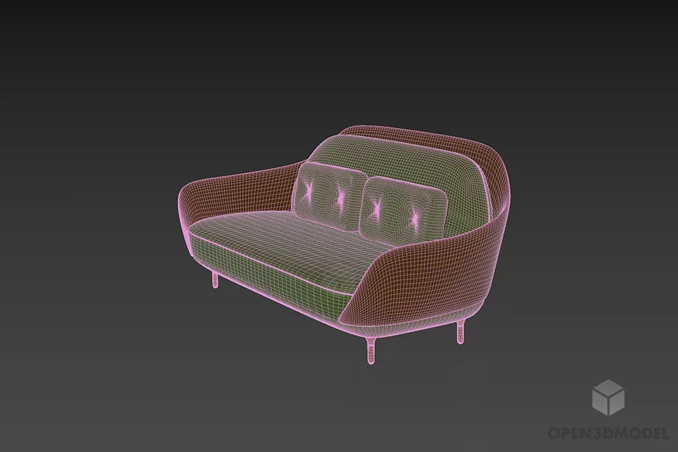 Sofa Back Curved With Pillow 3d model 2