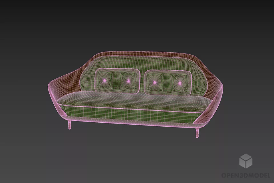 Sofa Back Curved With Pillow 3d model 3