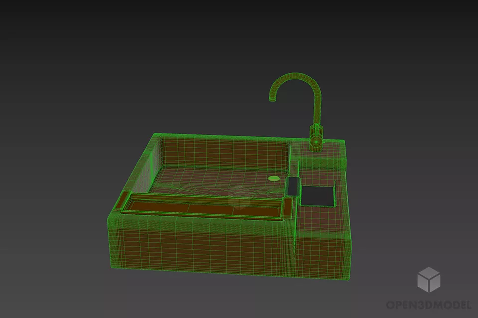 Square Sink Ikea With Tap And Basket 3d model 2