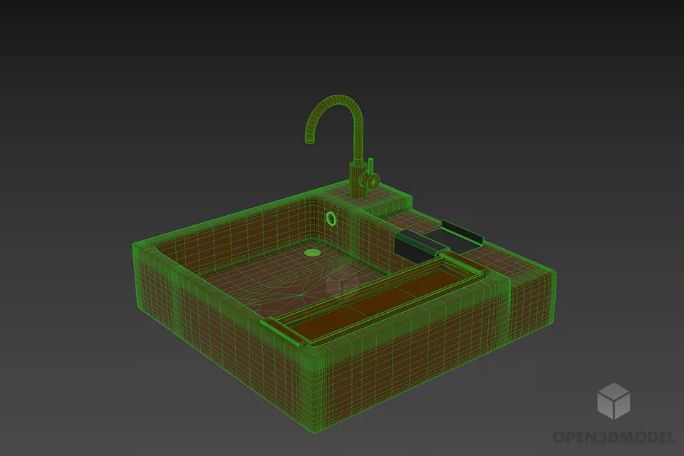 Square Sink Ikea With Tap And Basket 3d model 3