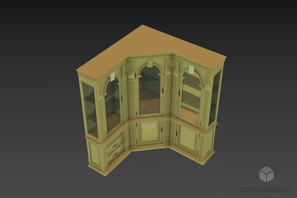 Glasscase Side Cabinet Marble Finished 3d model