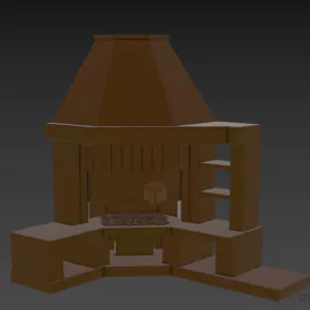 Classic Brick Fireplace With Shelf 3d model