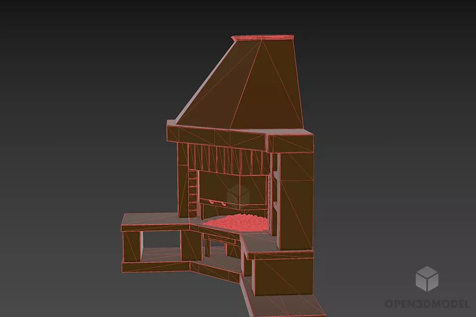 Classic Brick Fireplace With Shelf 3d model 3