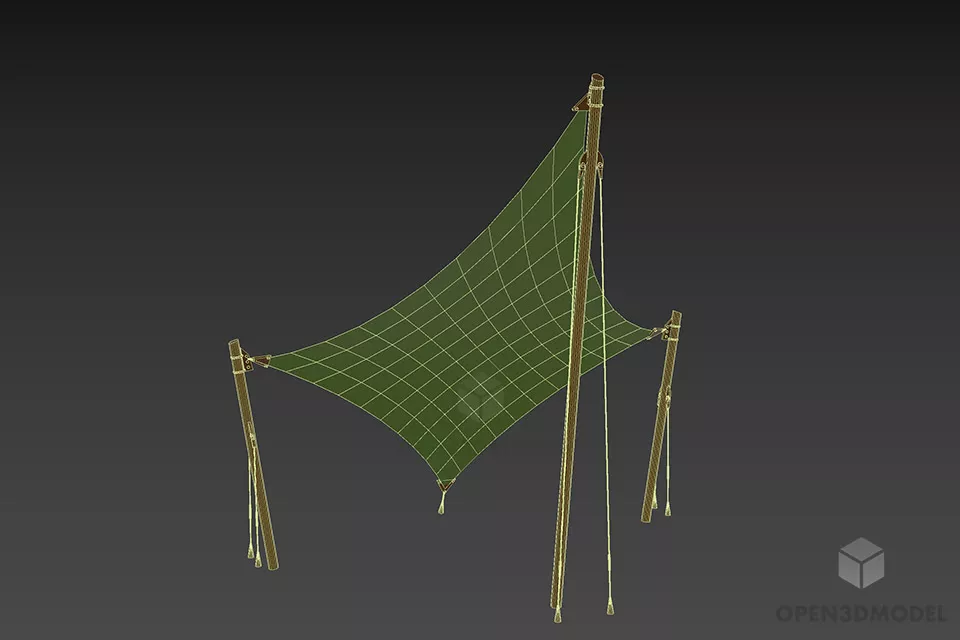 Textile Tent With Column And Wire 3d model 2
