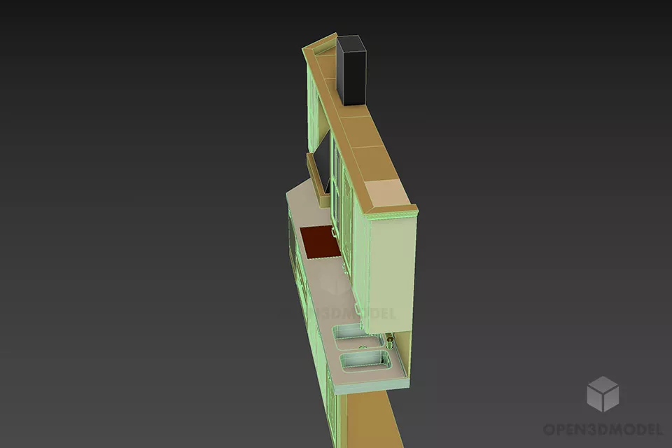 One Side Kitchen Cabinet With Hood 3d model 2