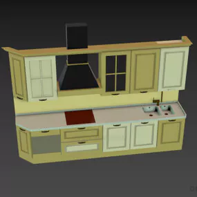 One Side Kitchen Cabinet With Hood 3d model
