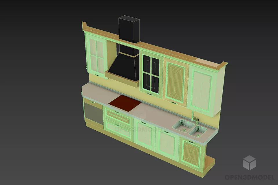 One Side Kitchen Cabinet With Hood 3d model 3